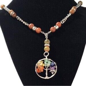 Tree of Life Chakra Crystals Pendant Necklace for Healing and Luck